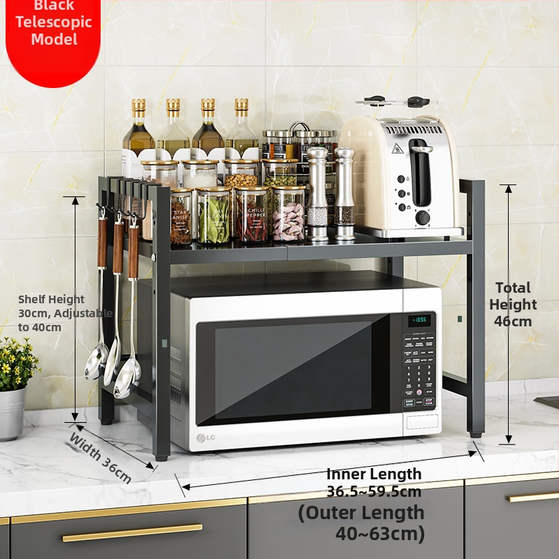 Rozťahovací kovový stojan na mikrovlnnú rúru do kuchyne – organizér na dosku, model T18 – moderný minimalistický dizajn, vhodný pre rúru, hrniec na ryžu a fritézu na vzduch