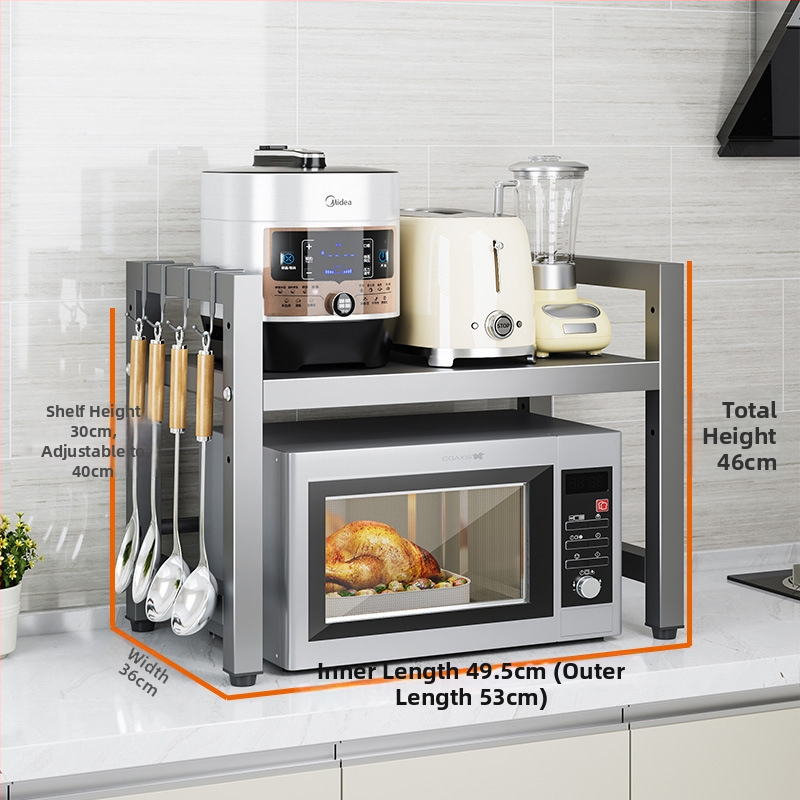 Rozťahovací kovový stojan na mikrovlnnú rúru do kuchyne – organizér na dosku, model T18 – moderný minimalistický dizajn, vhodný pre rúru, hrniec na ryžu a fritézu na vzduch