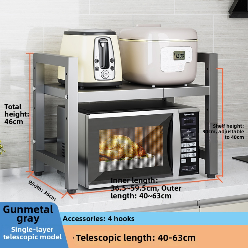 Rozťahovací kovový stojan na mikrovlnnú rúru do kuchyne – organizér na dosku, model T18 – moderný minimalistický dizajn, vhodný pre rúru, hrniec na ryžu a fritézu na vzduch