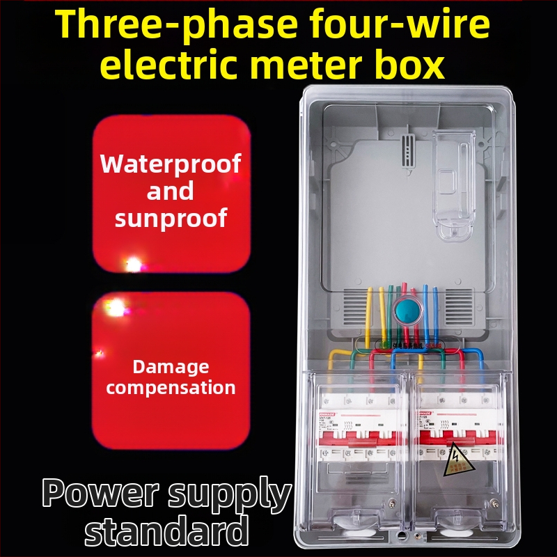 Skriňa meracieho prístroja pre trojfázový štvorkáblový systém, vonkajšia vodotesná, povrchová montáž, priehľadný plast, slot na kartu