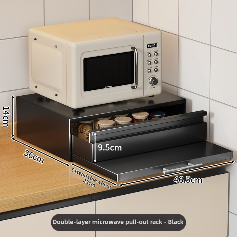 Stojan na mikrovlnnú rúru s vyklápacou zásuvkou, rozšírenie na pracovnú dosku — materiál: karbónová oceľ, model: Microwave drawer board, spracovanie podľa výkresov