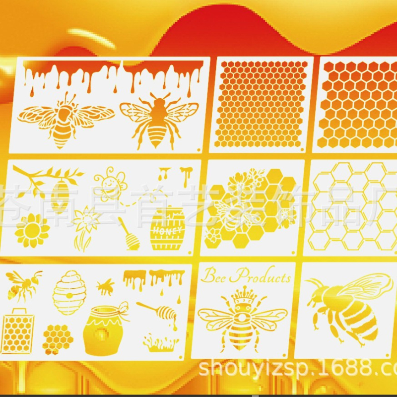 10 kom šablona za crtanje s hexagonalnim ćelijama pčelinjeg saća – plastika, moderni minimalistički stil, ručna izrada – Brand First art