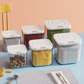 Cutie de depozitare a orezului cu etanșare, rezistență la umezeală și insecte; material PP+PET; capacitate 4–5 L; stil modern minimalist
