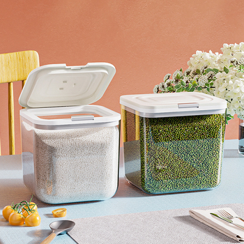 Cutie de depozitare a orezului cu etanșare, rezistență la umezeală și insecte; material PP+PET; capacitate 4–5 L; stil modern minimalist