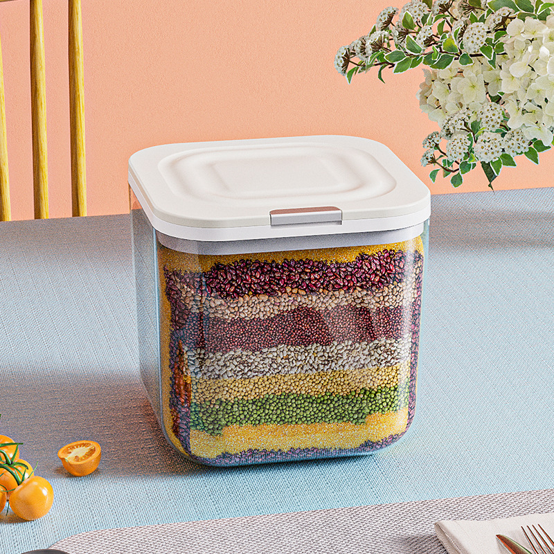 Cutie de depozitare a orezului cu etanșare, rezistență la umezeală și insecte; material PP+PET; capacitate 4–5 L; stil modern minimalist