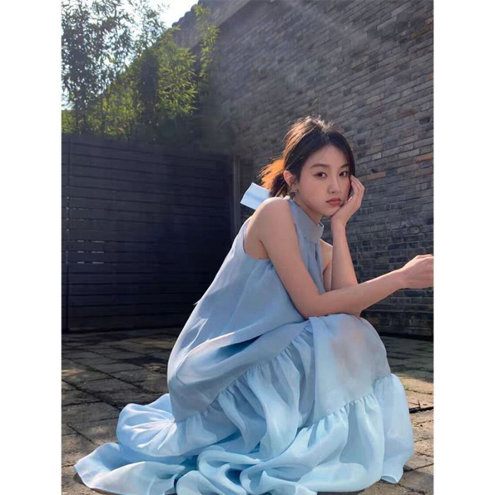 rochie în linie A, poliester solid, talie înaltă, lungime midi