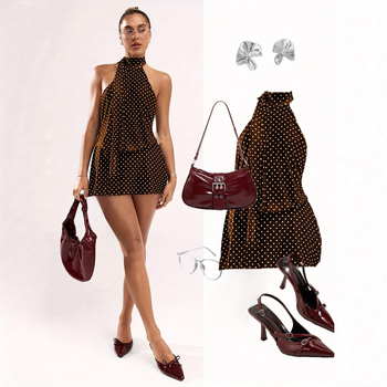 Rochie halter cu buline, din bumbac-poliester, fermoar, fără mâneci, lungime medie