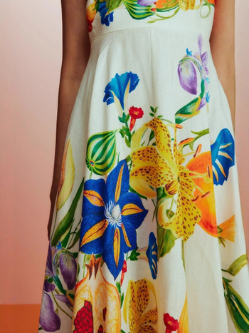 Rochie lungă de vară cu imprimeu floral digital, din poliester-elastan, fără mâneci, cu bretele, talie înaltă