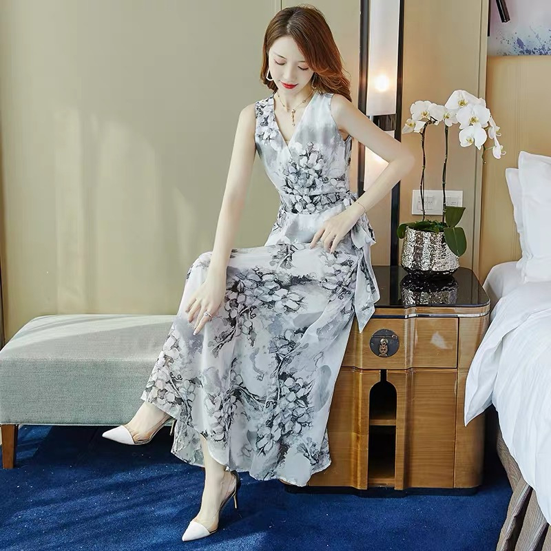 Rochie boemă de plajă, midi, guler POLO, mâneci prințese 3/4, țesătură TR, PVC