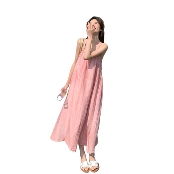 Rochie lungă cu bretele pentru femei – vară, vacanță la plajă, croială A-line, talie înaltă, poliester, model uni