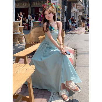 Rochie din poliester, în stil franțuzesc, croi A-line, fără mâneci, lungime midi