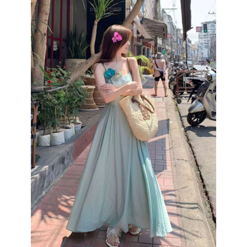 Rochie din poliester, în stil franțuzesc, croi A-line, fără mâneci, lungime midi