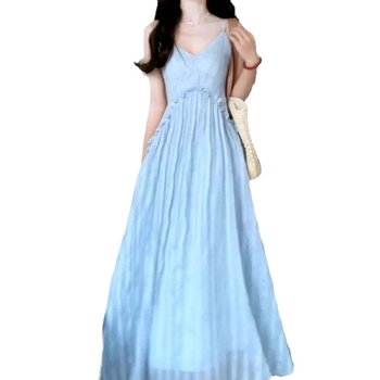 Rochie din bumbac, croială A-line, lungă, decolteu în V