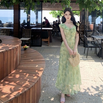 Rochie în linie A, decolteu în V, mâneci Feifei, poliester