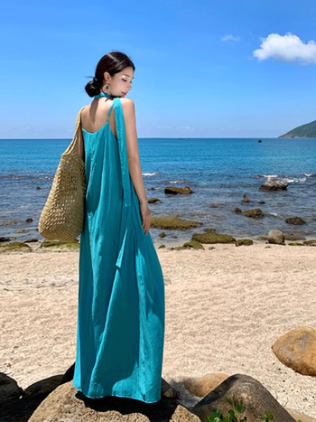 Rochie până la gleznă, fără mâneci, stil bretele, talie înaltă, poliester