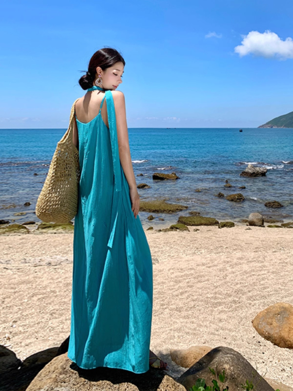 Rochie până la gleznă, fără mâneci, stil bretele, talie înaltă, poliester