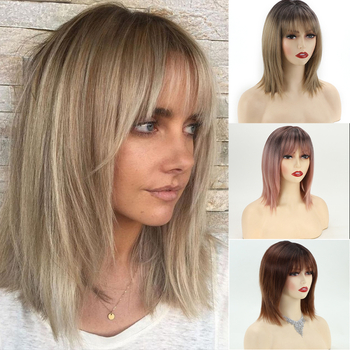 Beimei perucă scurtă dreaptă pentru femei, fibră sintetică rezistentă la temperaturi, breton drept, model 21909