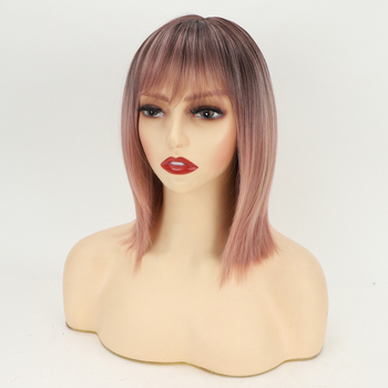 Beimei perucă scurtă dreaptă pentru femei, fibră sintetică rezistentă la temperaturi, breton drept, model 21909