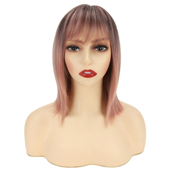 Beimei perucă scurtă dreaptă pentru femei, fibră sintetică rezistentă la temperaturi, breton drept, model 21909
