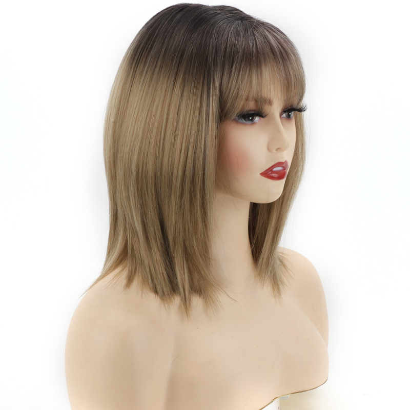 Beimei perucă scurtă dreaptă pentru femei, fibră sintetică rezistentă la temperaturi, breton drept, model 21909