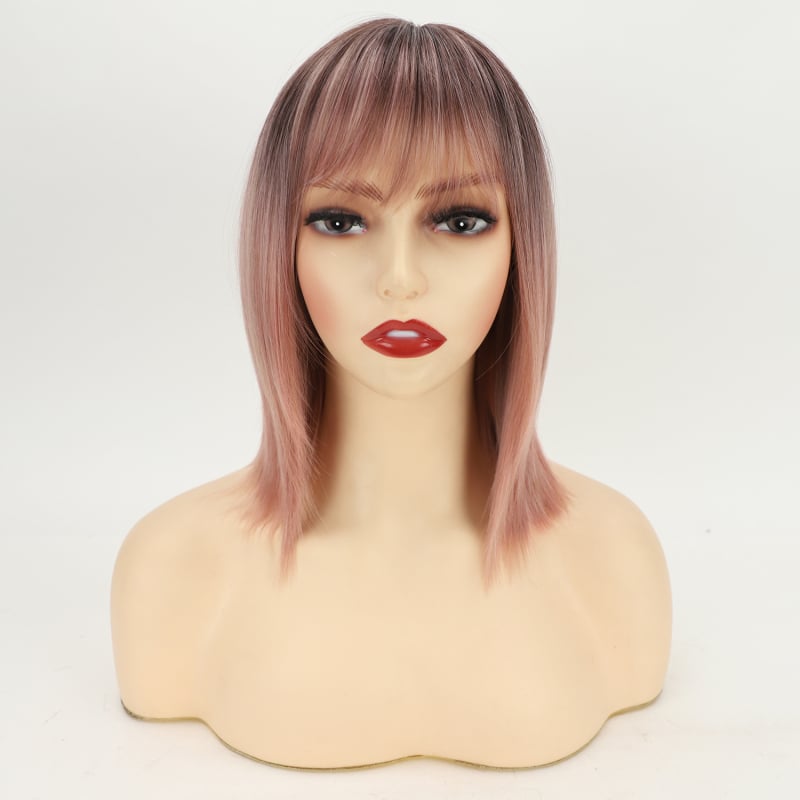 Beimei perucă scurtă dreaptă pentru femei, fibră sintetică rezistentă la temperaturi, breton drept, model 21909