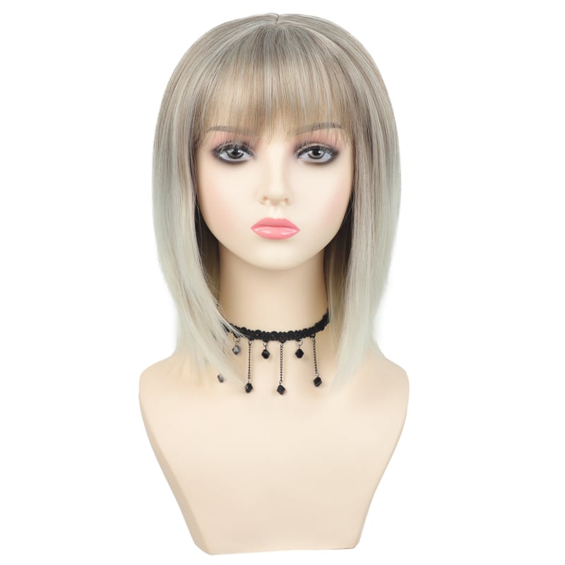 Beimei perucă scurtă dreaptă pentru femei, fibră sintetică rezistentă la temperaturi, breton drept, model 21909