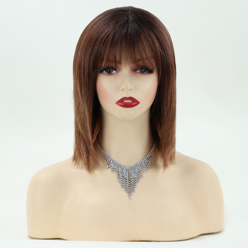 Beimei perucă scurtă dreaptă pentru femei, fibră sintetică rezistentă la temperaturi, breton drept, model 21909