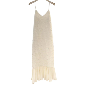 Rochie sirenă cu mărgele, bretele subțiri, decolteu drept, talie înaltă