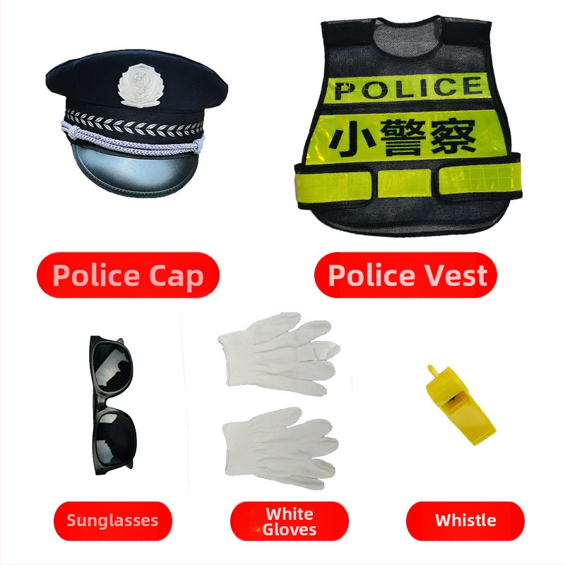Dječji policijski kostim s kapom i prslukom, kamuflažni uzorak – unisex za scensku upotrebu (Materijal: 98% poliester; Sigurnosna razina: Klasa A; Godina lansiranja: proljeće 2021; Prikladno za dob: 8+)