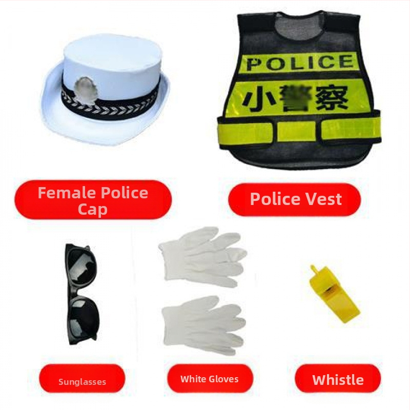 Dječji policijski kostim s kapom i prslukom, kamuflažni uzorak – unisex za scensku upotrebu (Materijal: 98% poliester; Sigurnosna razina: Klasa A; Godina lansiranja: proljeće 2021; Prikladno za dob: 8+)