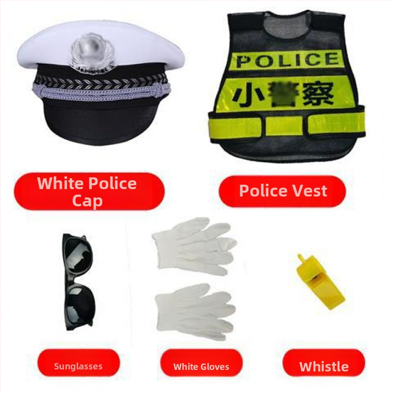 Dječji policijski kostim s kapom i prslukom, kamuflažni uzorak – unisex za scensku upotrebu (Materijal: 98% poliester; Sigurnosna razina: Klasa A; Godina lansiranja: proljeće 2021; Prikladno za dob: 8+)