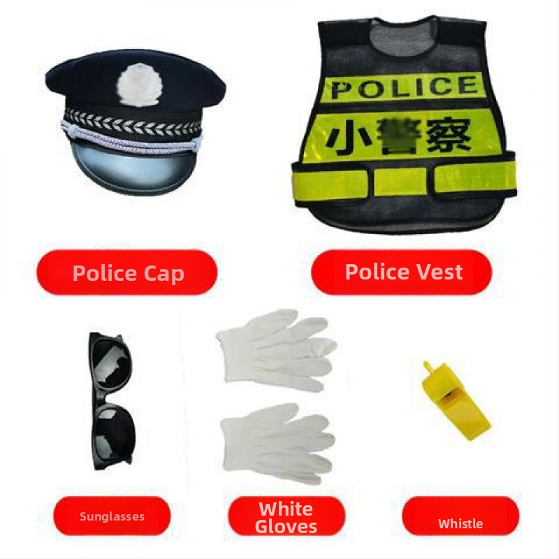 Dječji policijski kostim s kapom i prslukom, kamuflažni uzorak – unisex za scensku upotrebu (Materijal: 98% poliester; Sigurnosna razina: Klasa A; Godina lansiranja: proljeće 2021; Prikladno za dob: 8+)