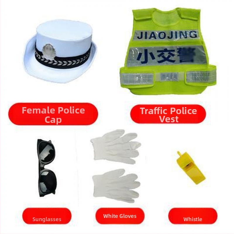 Dječji policijski kostim s kapom i prslukom, kamuflažni uzorak – unisex za scensku upotrebu (Materijal: 98% poliester; Sigurnosna razina: Klasa A; Godina lansiranja: proljeće 2021; Prikladno za dob: 8+)