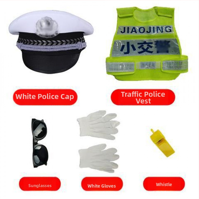 Dječji policijski kostim s kapom i prslukom, kamuflažni uzorak – unisex za scensku upotrebu (Materijal: 98% poliester; Sigurnosna razina: Klasa A; Godina lansiranja: proljeće 2021; Prikladno za dob: 8+)