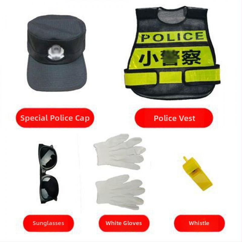 Dječji policijski kostim s kapom i prslukom, kamuflažni uzorak – unisex za scensku upotrebu (Materijal: 98% poliester; Sigurnosna razina: Klasa A; Godina lansiranja: proljeće 2021; Prikladno za dob: 8+)