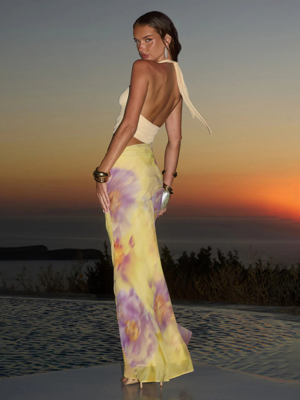 Milk Silk haljina s halter ovratnikom, bez rukava, tijesnog kroja, dugačka