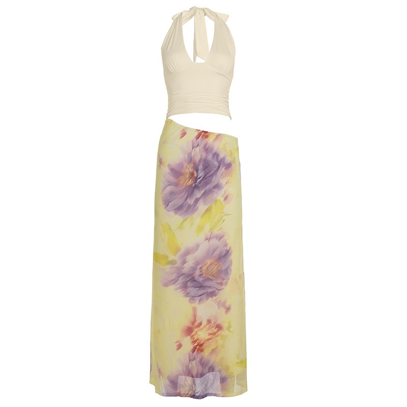 Milk Silk haljina s halter ovratnikom, bez rukava, tijesnog kroja, dugačka