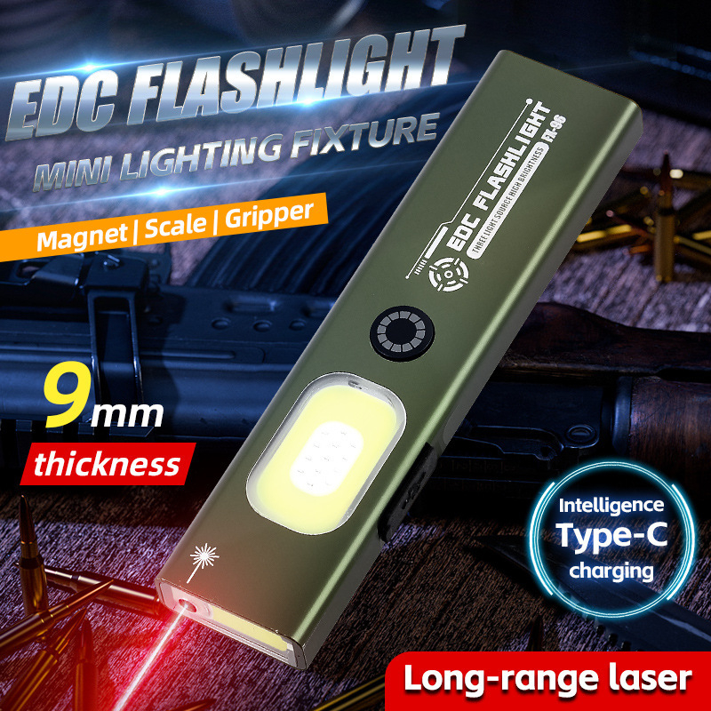 LED мини фенерче с ръчно презареждане, алуминиево тяло, 450 mAh батерия, магнитна работна светлина, лазерен указател