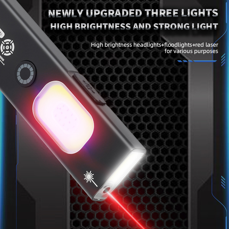 LED мини фенерче с ръчно презареждане, алуминиево тяло, 450 mAh батерия, магнитна работна светлина, лазерен указател