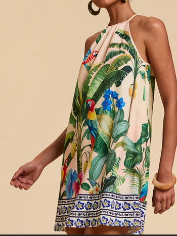 Ženska haljina bez rukava s halter vratom, tropskim cvjetnim uzorkom, boho stil, poliester materijal