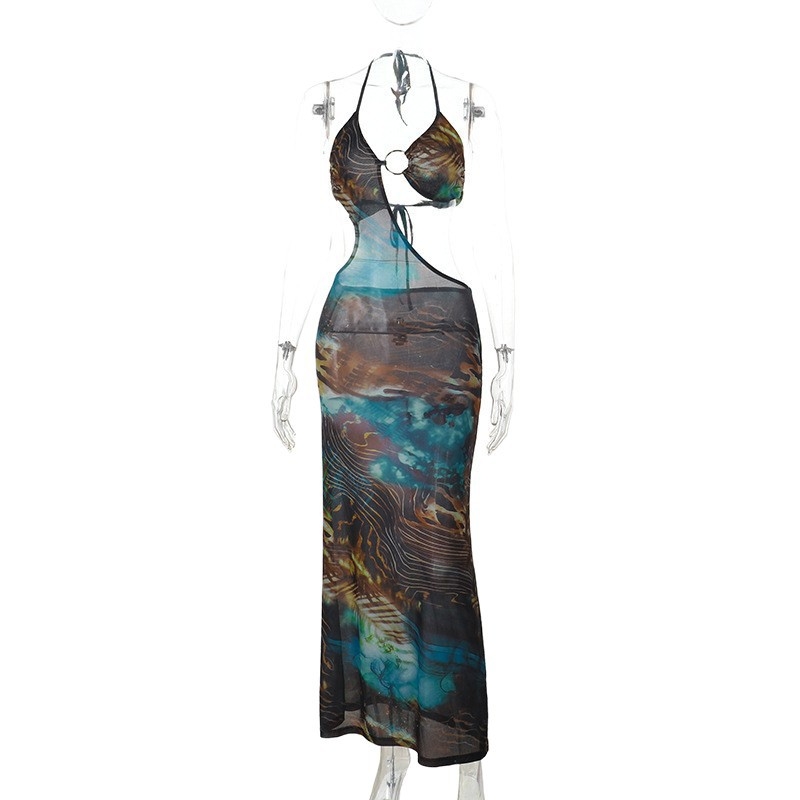 Pletena haljina sa trakama, životinjski uzorak, bez rukava, V-dekolte, kratka uska silueta, patchwork stil, sexy