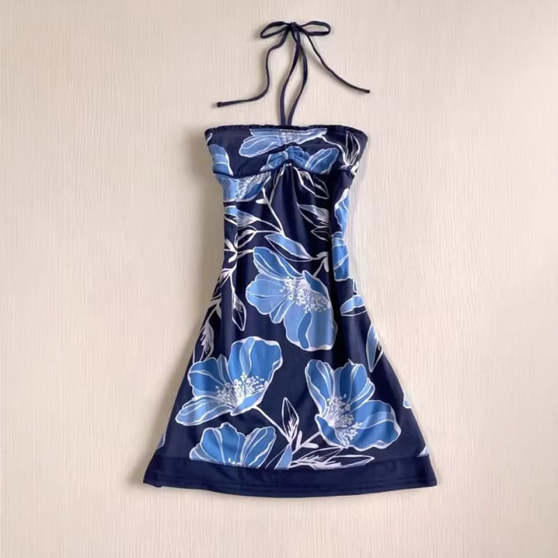 Rochie tip sling cu imprimeu floral, croială A-line lungă – poliester, fără mâneci