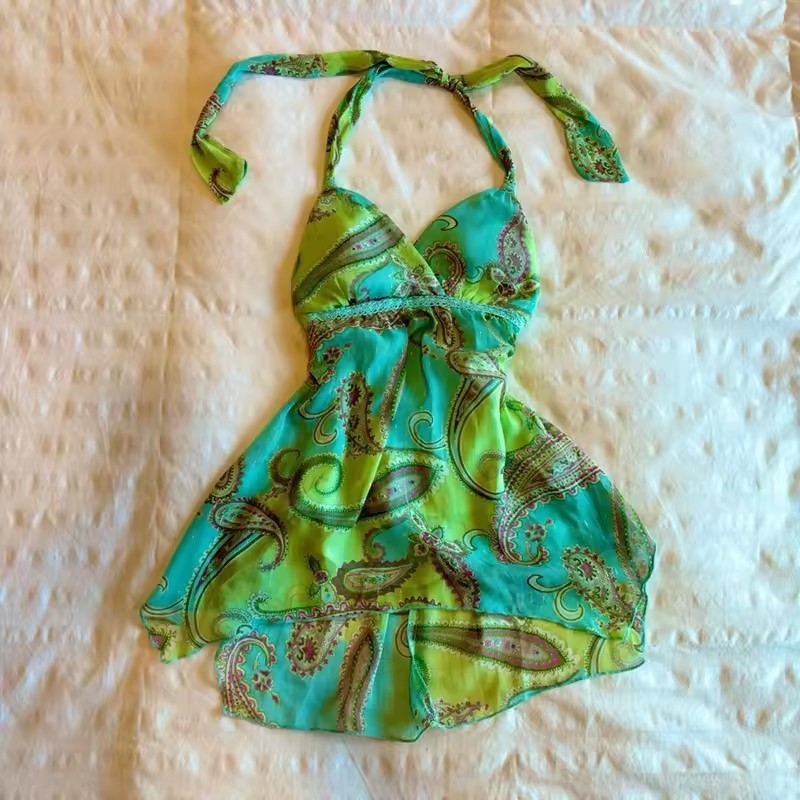 Rochie tip sling cu imprimeu floral, croială A-line lungă – poliester, fără mâneci