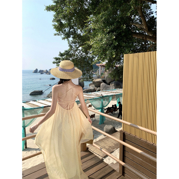 Rochie din cânepă cu bretele, model bloc, lungă, talie înaltă