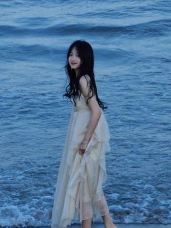 rochie midi de plajă cu bretele, fără mâneci, poliester, stil chinezesc, vară 2024