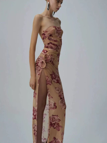 rochie cu imprimeu floral retro, poliester, lungime midi, fără guler, fără mâneci