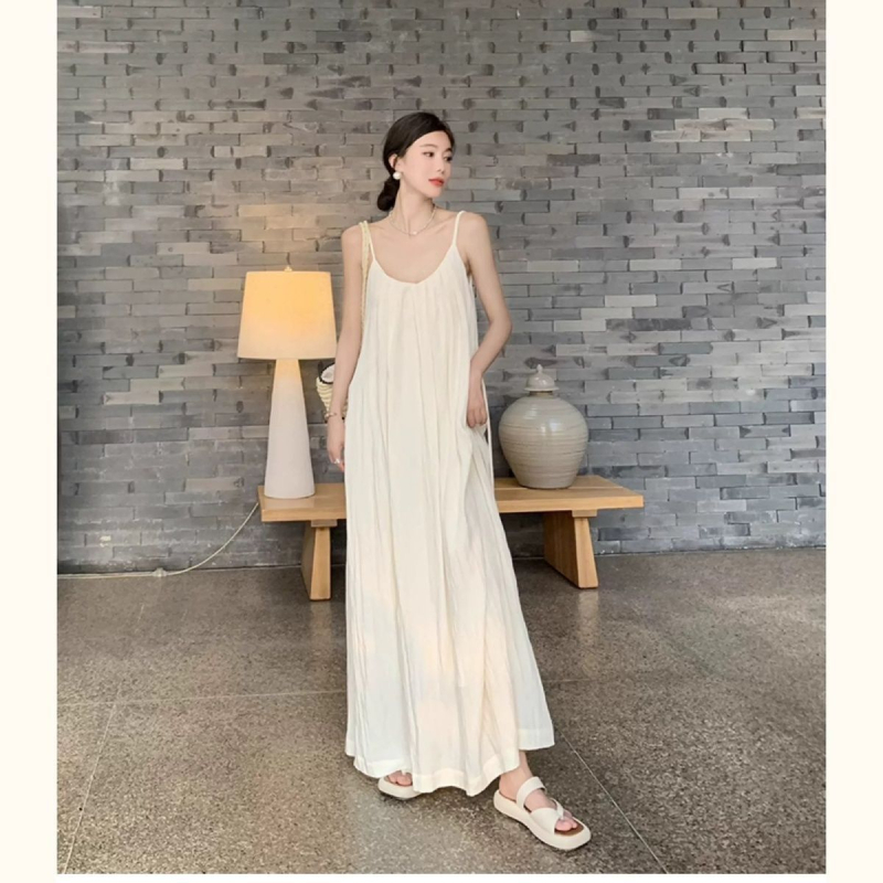 Rochie lungă, poliester, guler rotund, fără mâneci, stil literar retro chinezesc