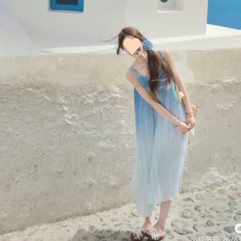 Rochie de plajă pentru femei Norns Girl — fără mâneci, bretele, model tie-dye, lungă, 95% poliester, vara 2024
