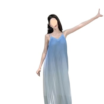 Rochie de plajă pentru femei Norns Girl — fără mâneci, bretele, model tie-dye, lungă, 95% poliester, vara 2024