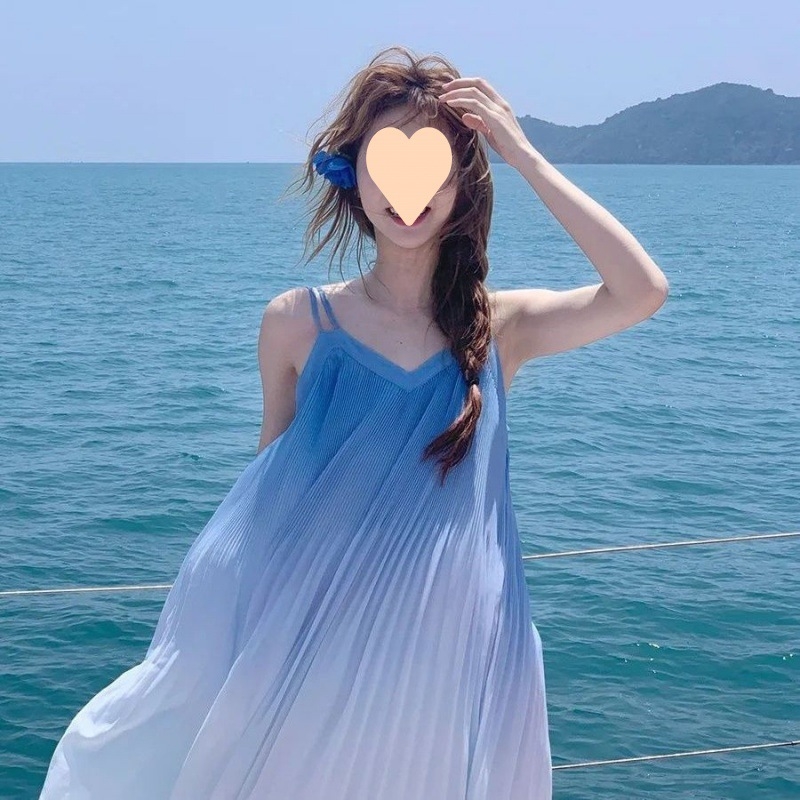 Rochie de plajă pentru femei Norns Girl — fără mâneci, bretele, model tie-dye, lungă, 95% poliester, vara 2024